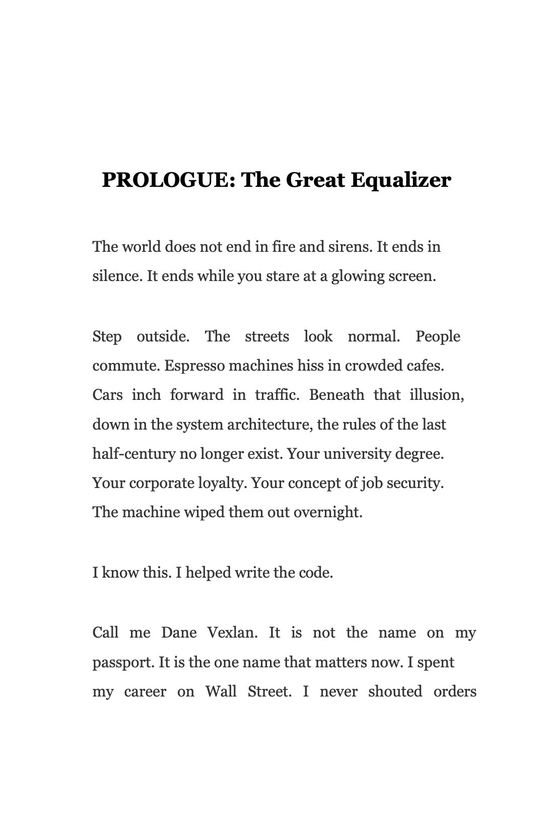 First page of the Prologue, The Great Equalizer.